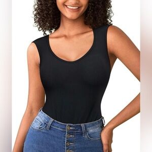 WANFISTO Sleeveless Bodysuit Sweetheart Neck Black, L